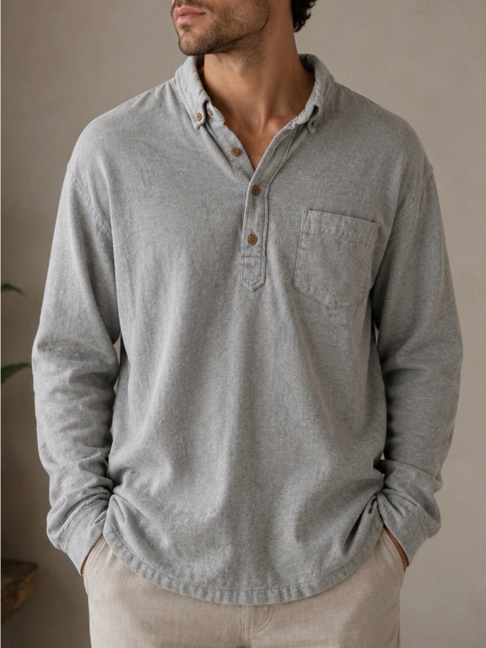 chubbies Men's Long-Sleeve button down in Heather Gray